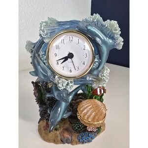 Y2K Dolphin Clock Seashell Trinket Box Ocean Nautical Kitsch Nostalgic Decor